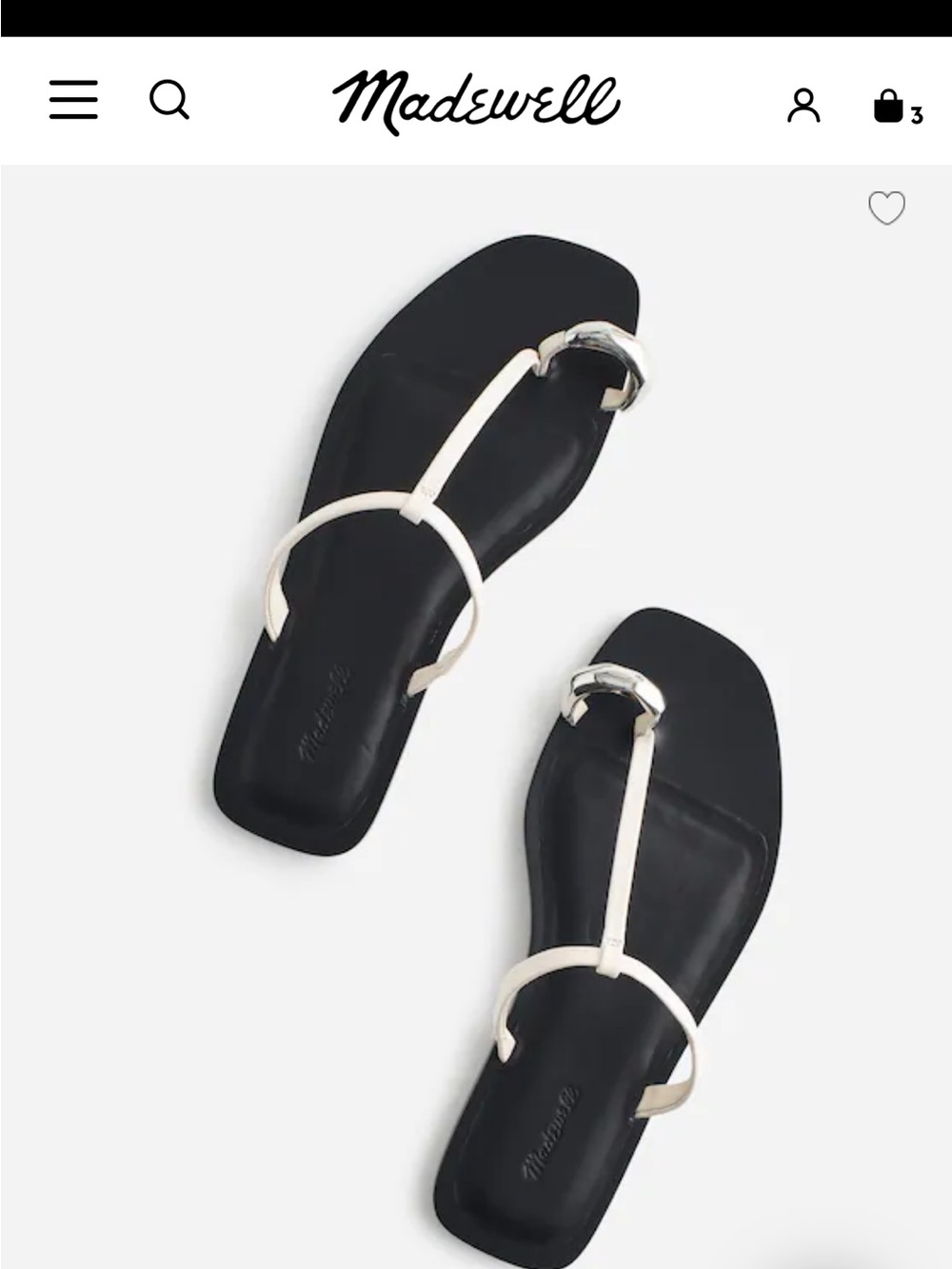 Madewell Black Footbed White Strap Toe-Ring Sandals with Silver Accent